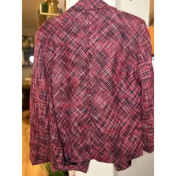Chicos pink and red tweed ruffle detail blazer jacket size 2 US M/L 8-12 - Picture 7 of 7